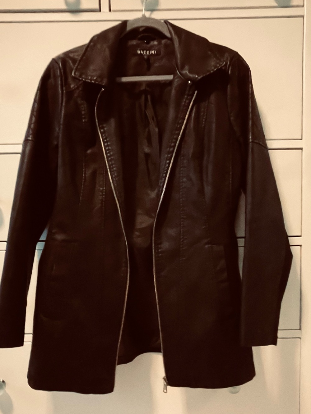 Baccini Black Faux Leather Zip-Front Jacket